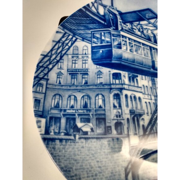 Furstenberg Flow Blue plate 9 3/4" - Wuppertal -Suspension railway around 1910 - Picture 4 of 8